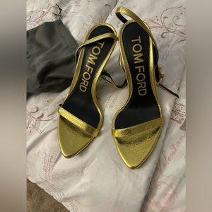 LAMINATED NAPPA LEATHER PADLOCK POINTY NAKED SANDAL Size 36 1/2  (6.5) TOM FORD